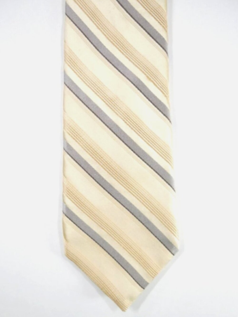 CK Calvin Klein 100% Silk Tie Necktie Yellow Gray USA 3.25" Striped 61" Long